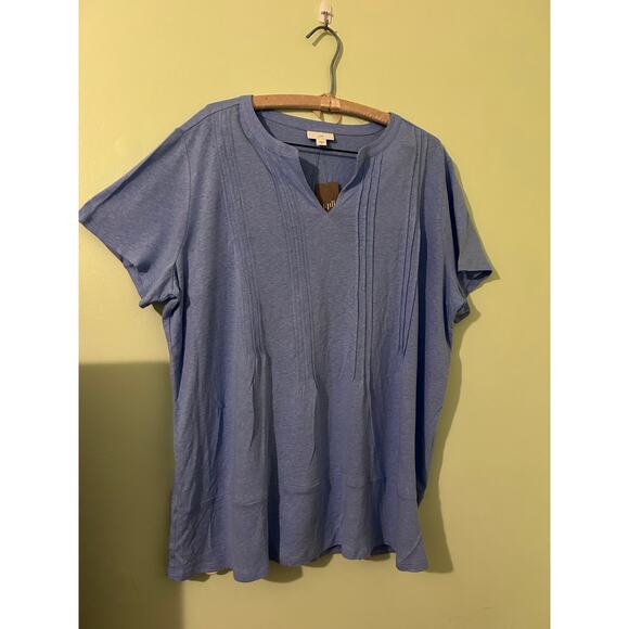 J Jill Tops - J.Jill Linen Blend Pintuck 2X Short Sleeve Split Neck Tunic Plus Sz NWT Casual